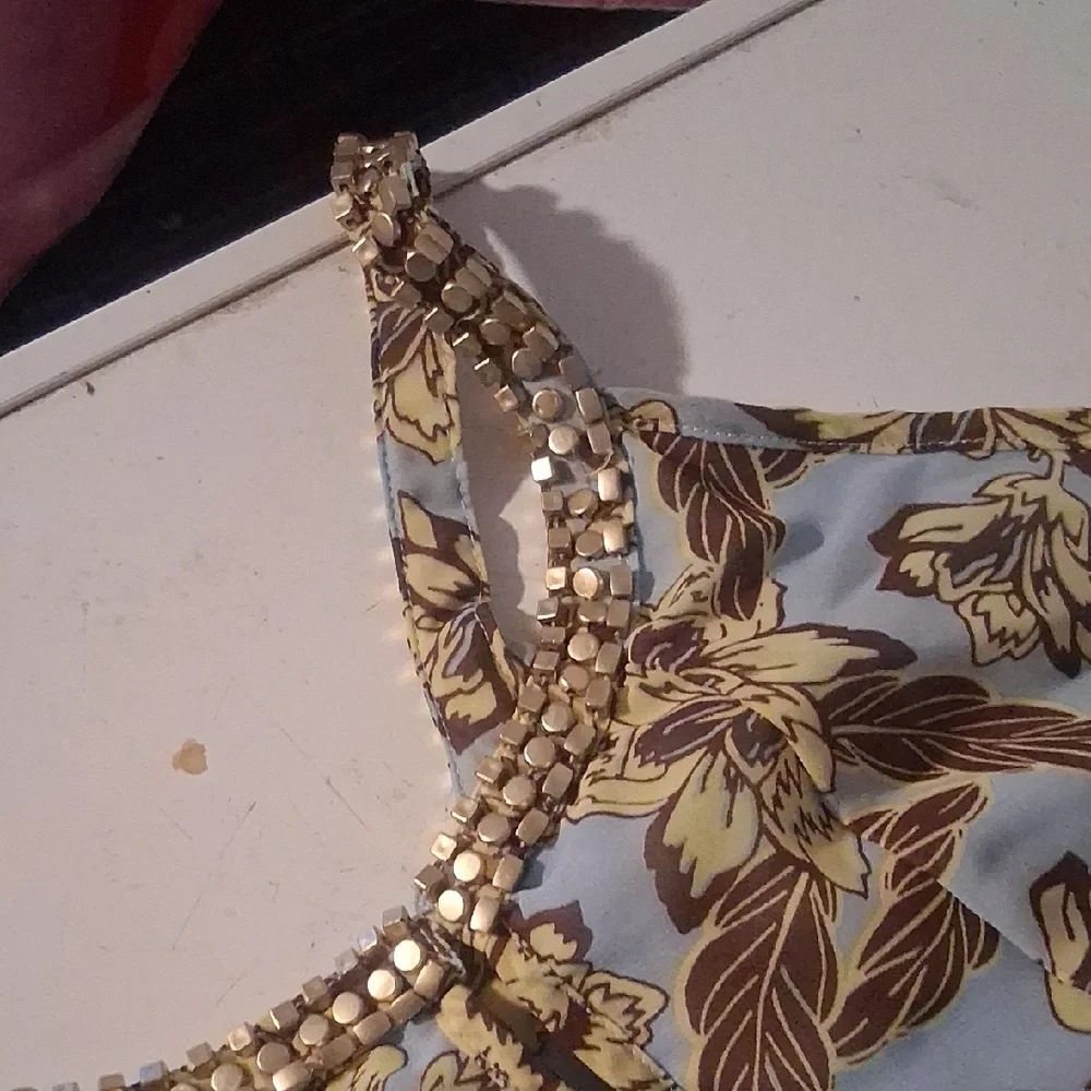 Light Blue Floral Maxi Skirt with Yellow and Brown Print